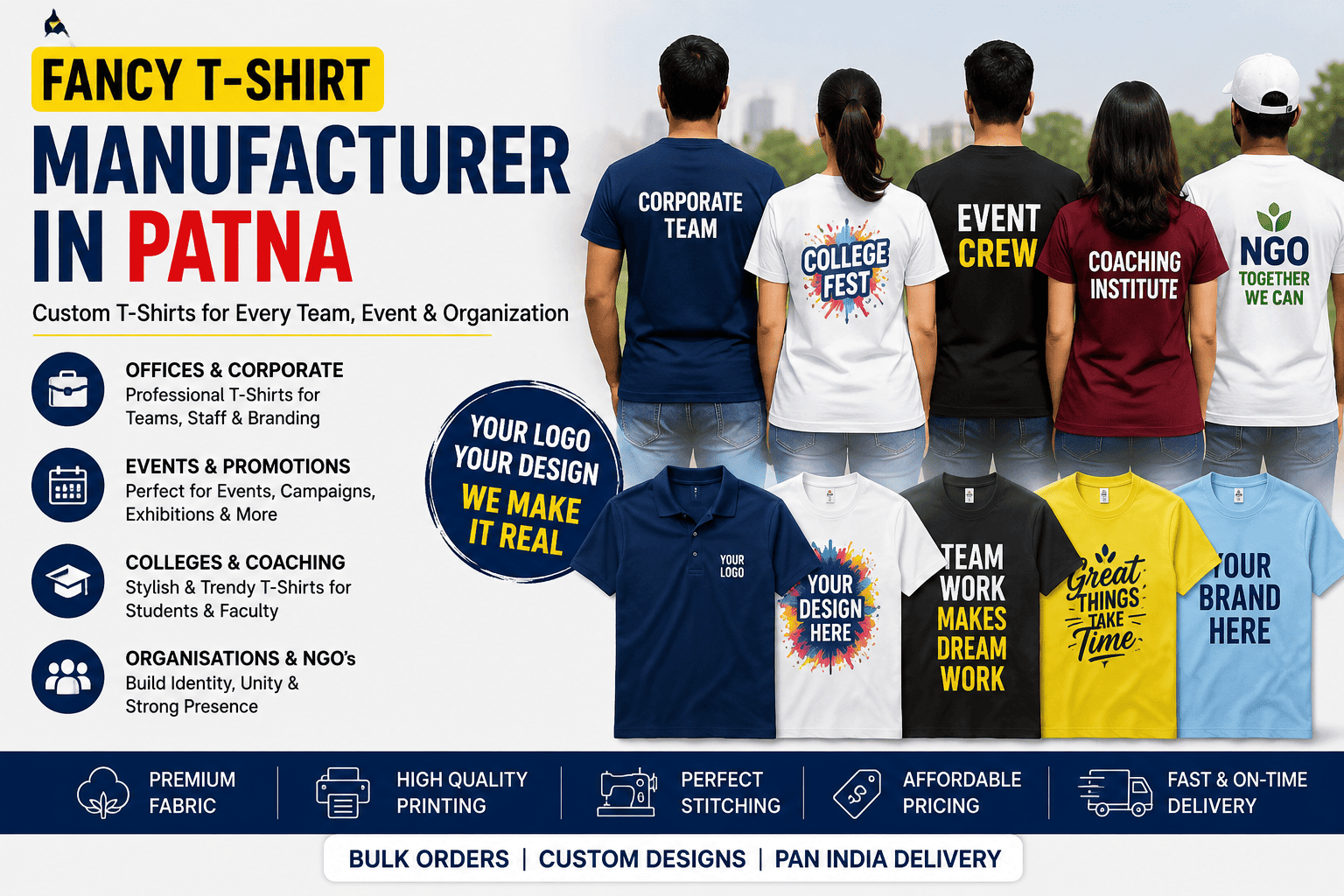 Fancy T-Shirt Manufacturer in Patna for Offices, Events and Colleges
