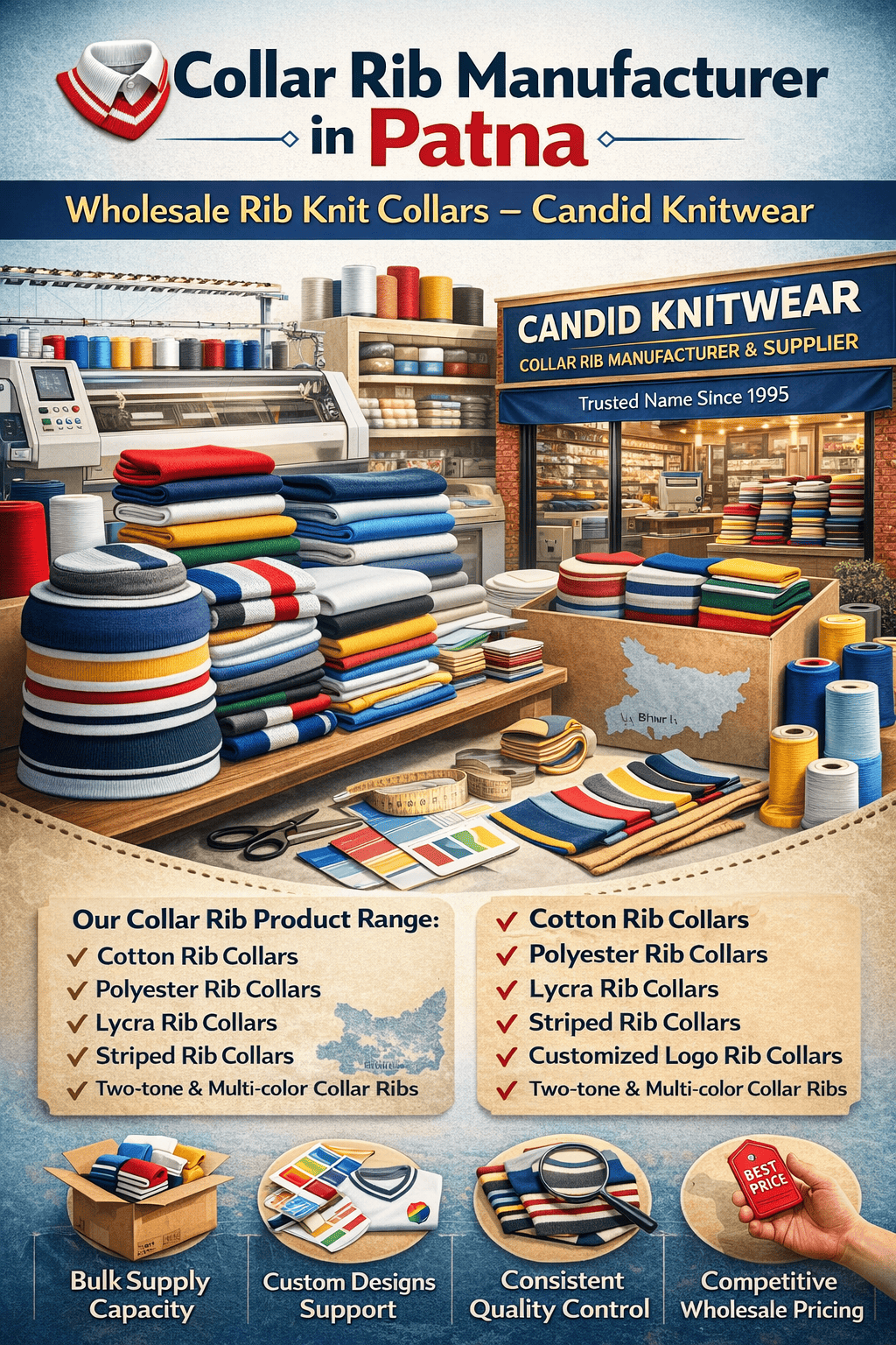 Collar Rib Manufacturer in Patna | Wholesale Rib Knit Collars – Candid Knit